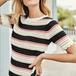 Boden Striped Crochet Top - Black, Pink, White